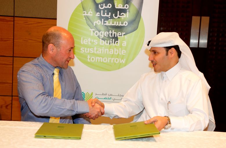 Eng Meshal Al Shamari QGBD Director and Mr Peter Kinsella President of CIBSE at the MoU Signing Ceremony
