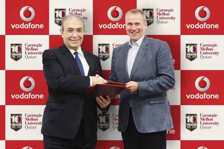 Kyle Whitehill Chief Executive Officer of Vodafone Qatar and Carnegie Mellon University in Qatar Dean and CEO Dr. Ilker Baybars.