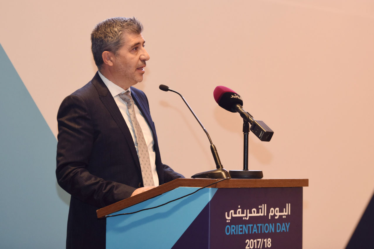 Press Release - Dr. Ahmad M. Hasnah, President of HBKU, speaking at Orientation 2017.JPG