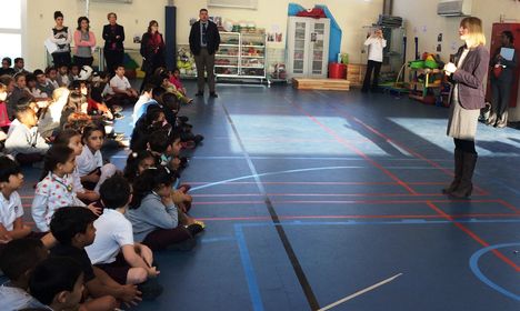 Steff Gaulter from Al Jazeera English Channel speaking to the students of Qatar Academy Sidra.jpg